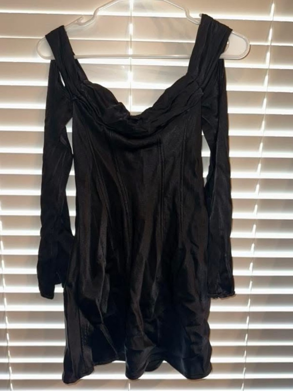 Meshki Black Satin Cold-Shoulder Mini Dress